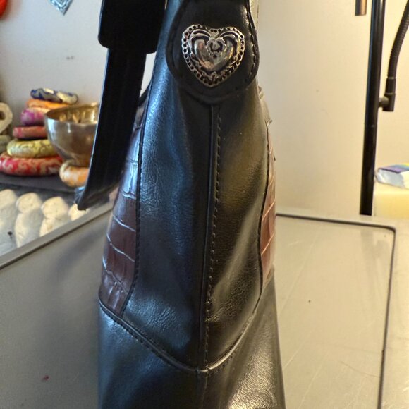 Brighton crocodile embossed vintage bag brown and black with Heart emblems. - Picture 10 of 14